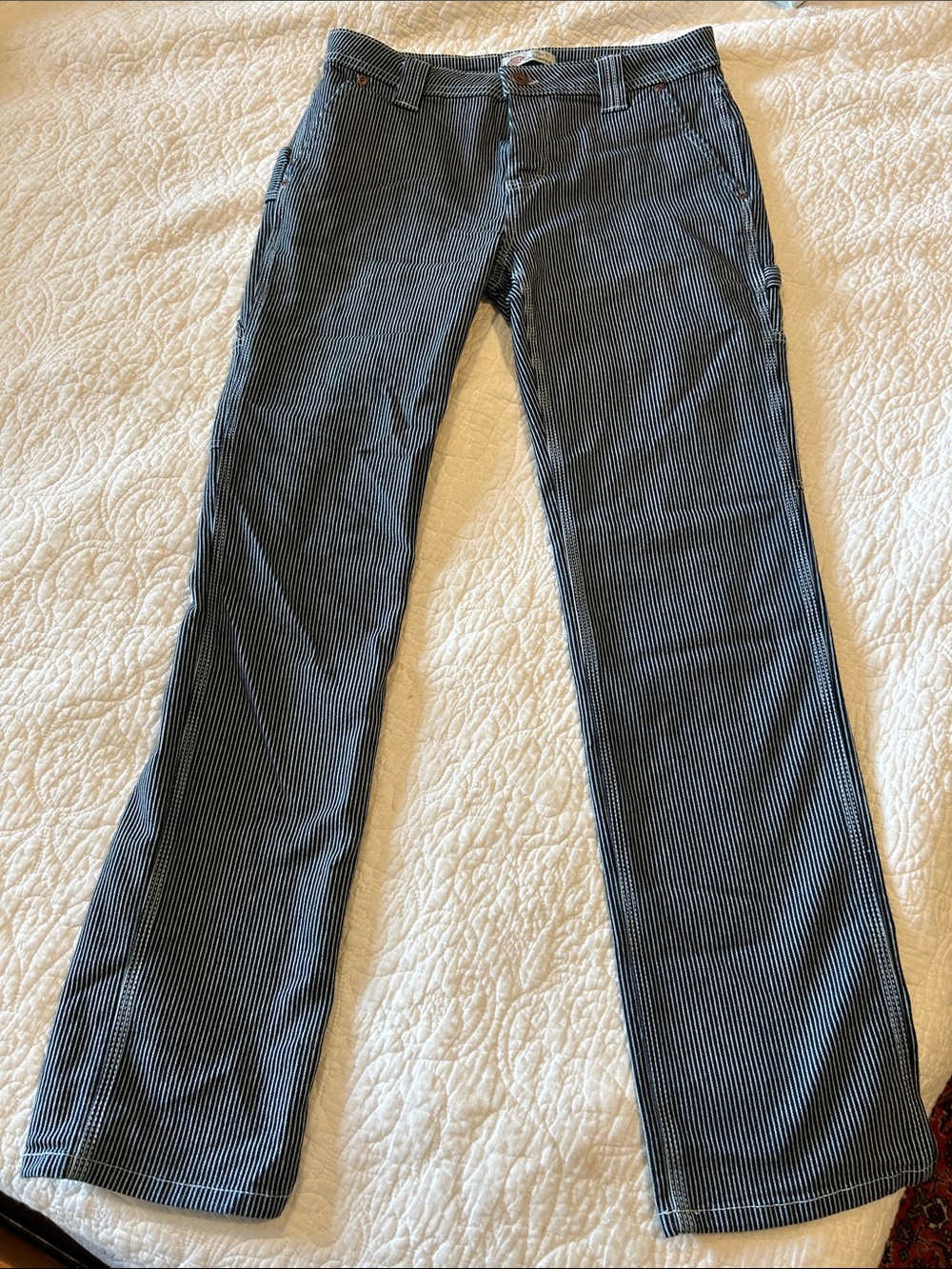 Dickies Men's Black and White Pinstripe Bootcut Jeans